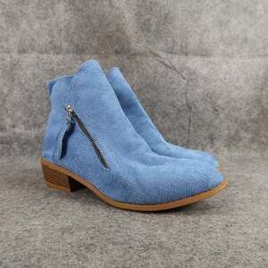 Fashion Boot Womens 38 Shoes Ankle Bootie Blue Zip Block Heel Casual Solid Color